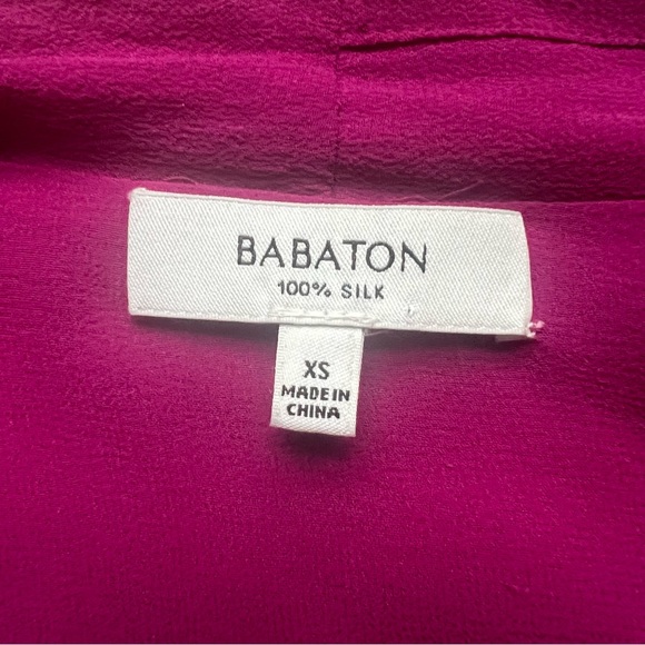 Babaton “Beau” draped pure silk blouse in magenta/raspberry - Picture 2 of 6